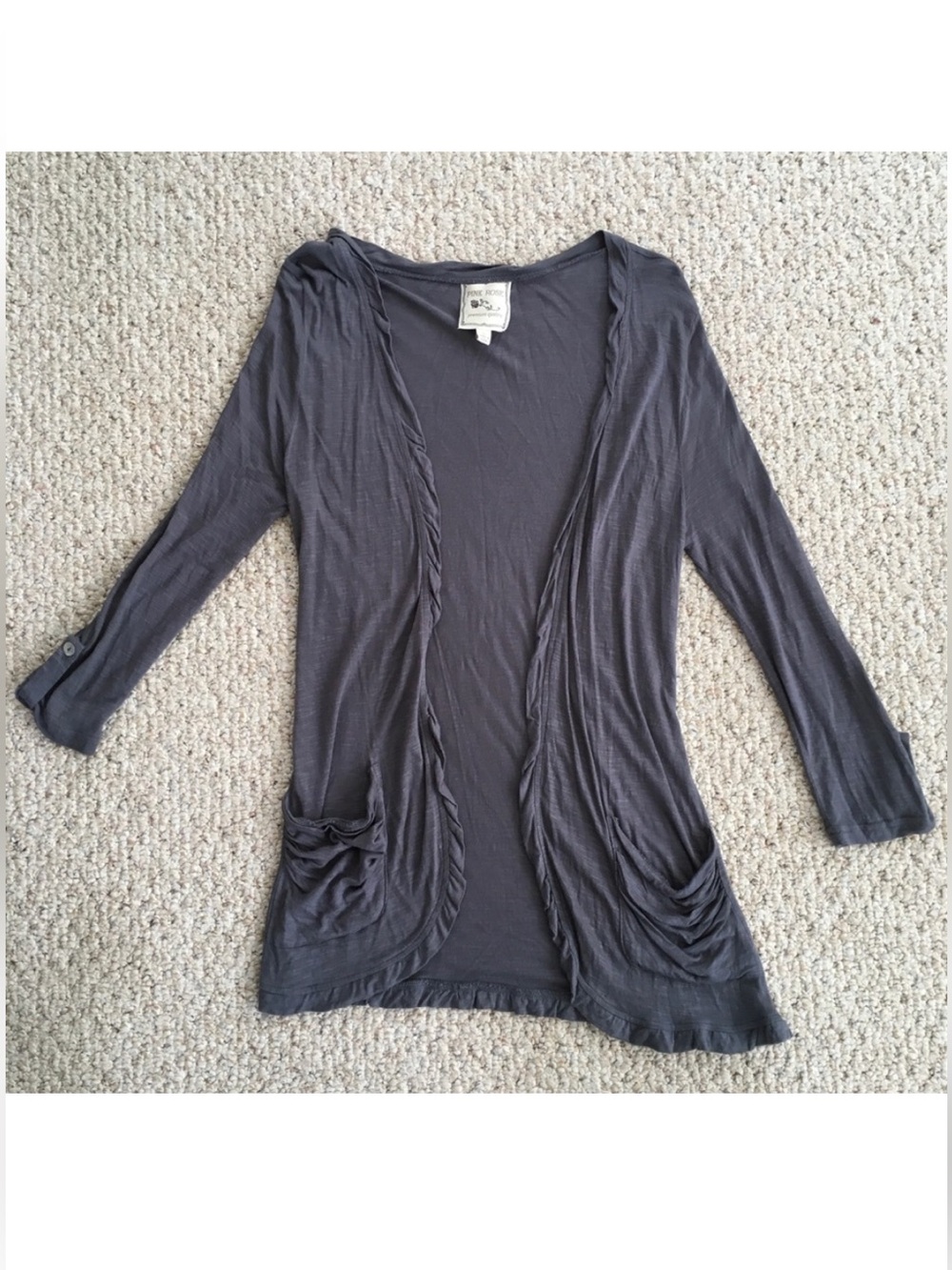 Pink Rose Charcoal Open-Front Draped Cardigan